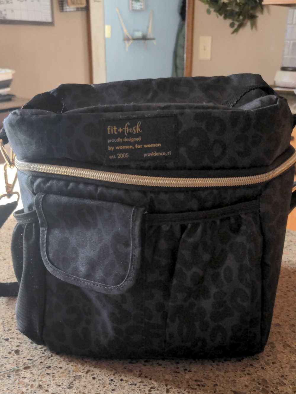 fit+fresh Black Leopard Insulated Lunch Bag
